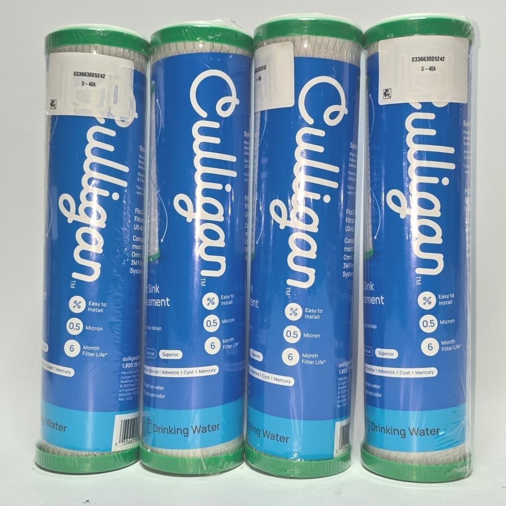 4 Pack Culligan D-40A Under Sink Water Filter Replacement Cartridges 0.5 Micron